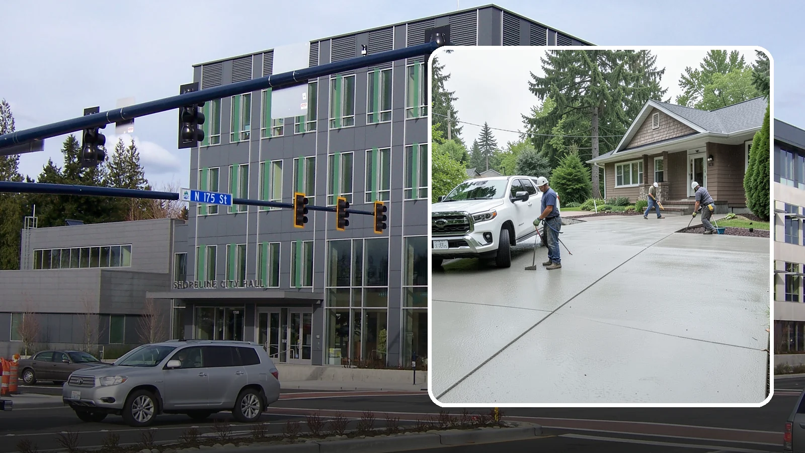 Concrete Driveway Installation in Shoreline, King County, WA - A properly poured driveway built to shed Western Washington rain and carry daily traffic for decades.