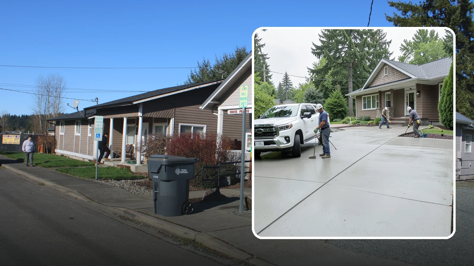 Concrete Driveway Installation in South Prairie, Pierce County, WA - A properly poured driveway built to shed Western Washington rain and carry daily traffic for decades.