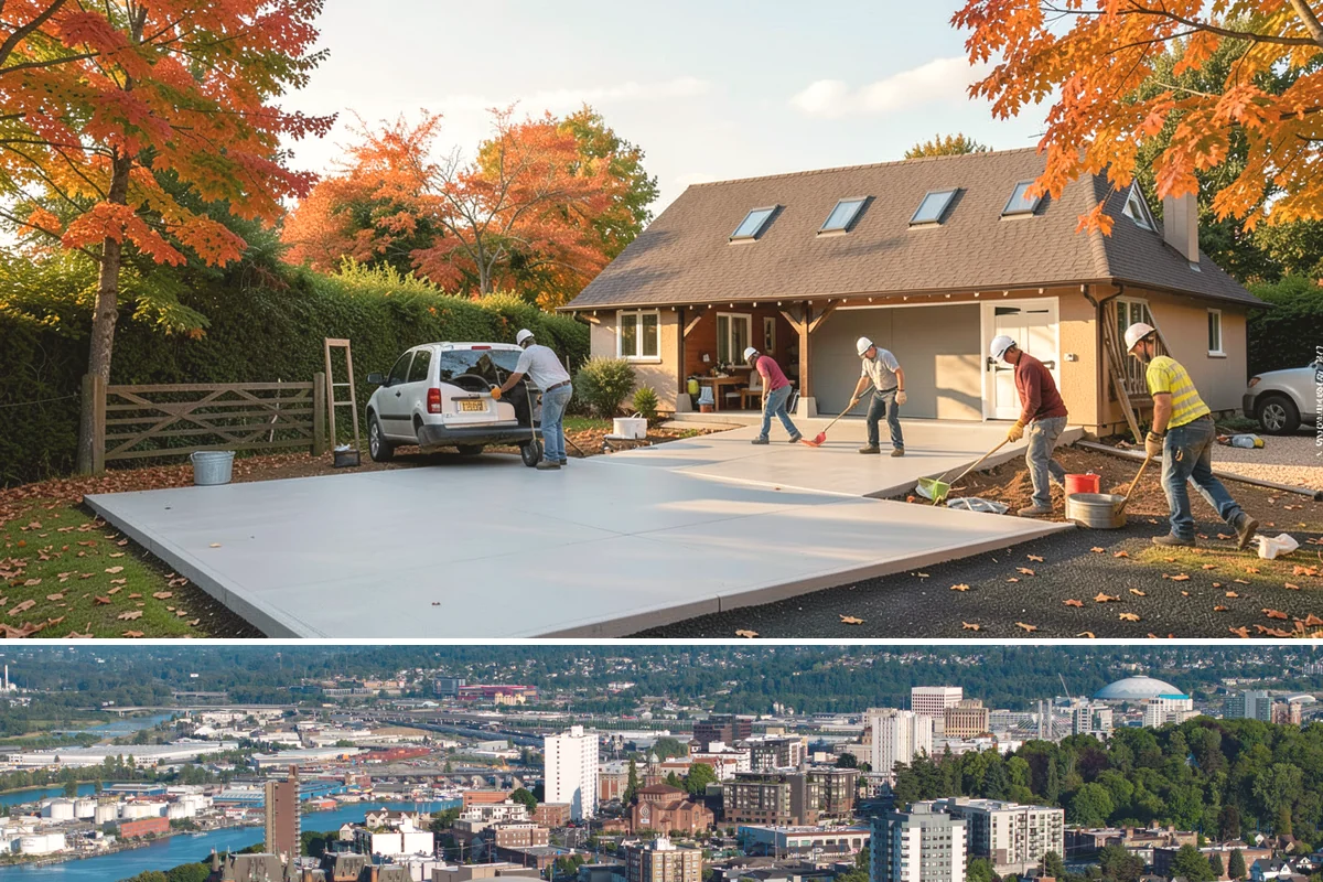 Concrete Driveway Installation in Tacoma, Pierce County, WA - We prefer the drier months of June through September for pouring, ensuring ideal curing before fall rains arrive.