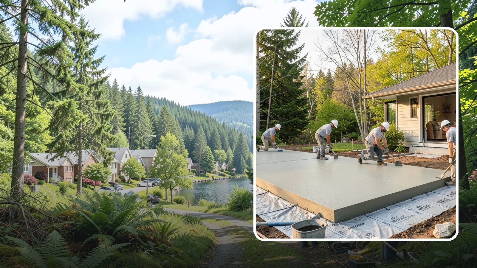 Concrete Slab Installation in Lake Forest Park, King County, WA - Structural concrete slabs poured with vapor barriers and reinforcement suited to damp Northwest ground.