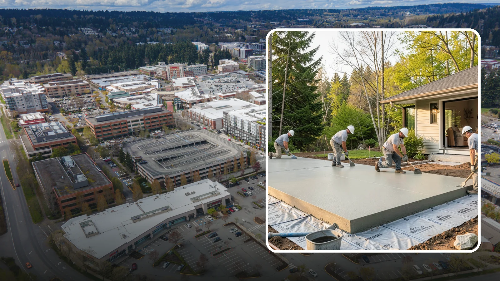 Concrete Slab Installation in Redmond, King County, WA - Structural concrete slabs poured with vapor barriers and reinforcement suited to damp Northwest ground.
