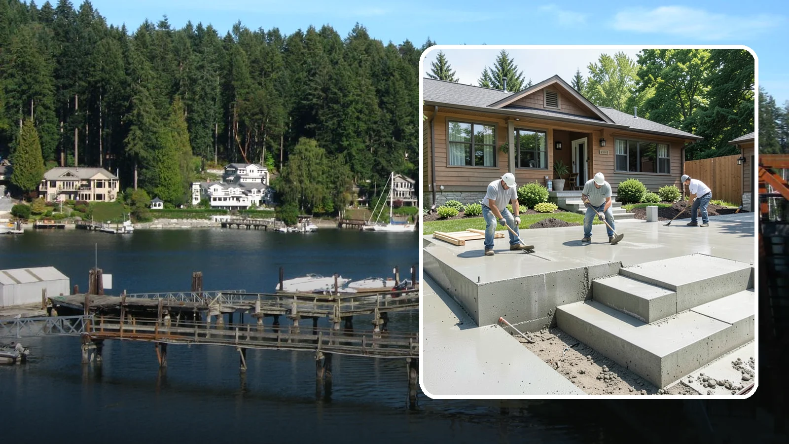 Concrete Steps Construction in Gig Harbor, Pierce County, WA - Solid, code-height concrete steps engineered for safe footing in rain-soaked Puget Sound conditions.