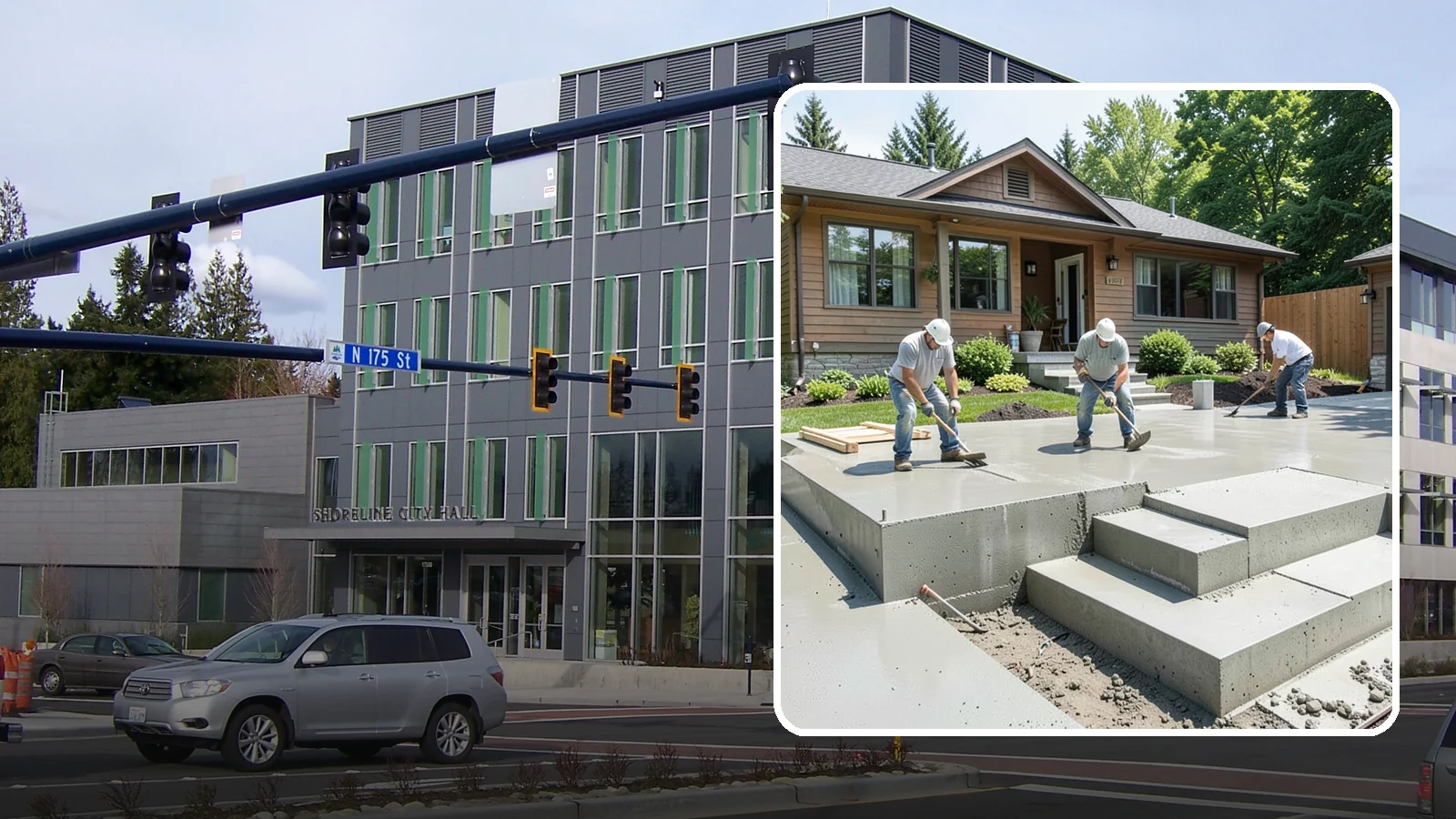 Concrete Steps Construction in Shoreline, King County, WA - Solid, code-height concrete steps engineered for safe footing in rain-soaked Puget Sound conditions.