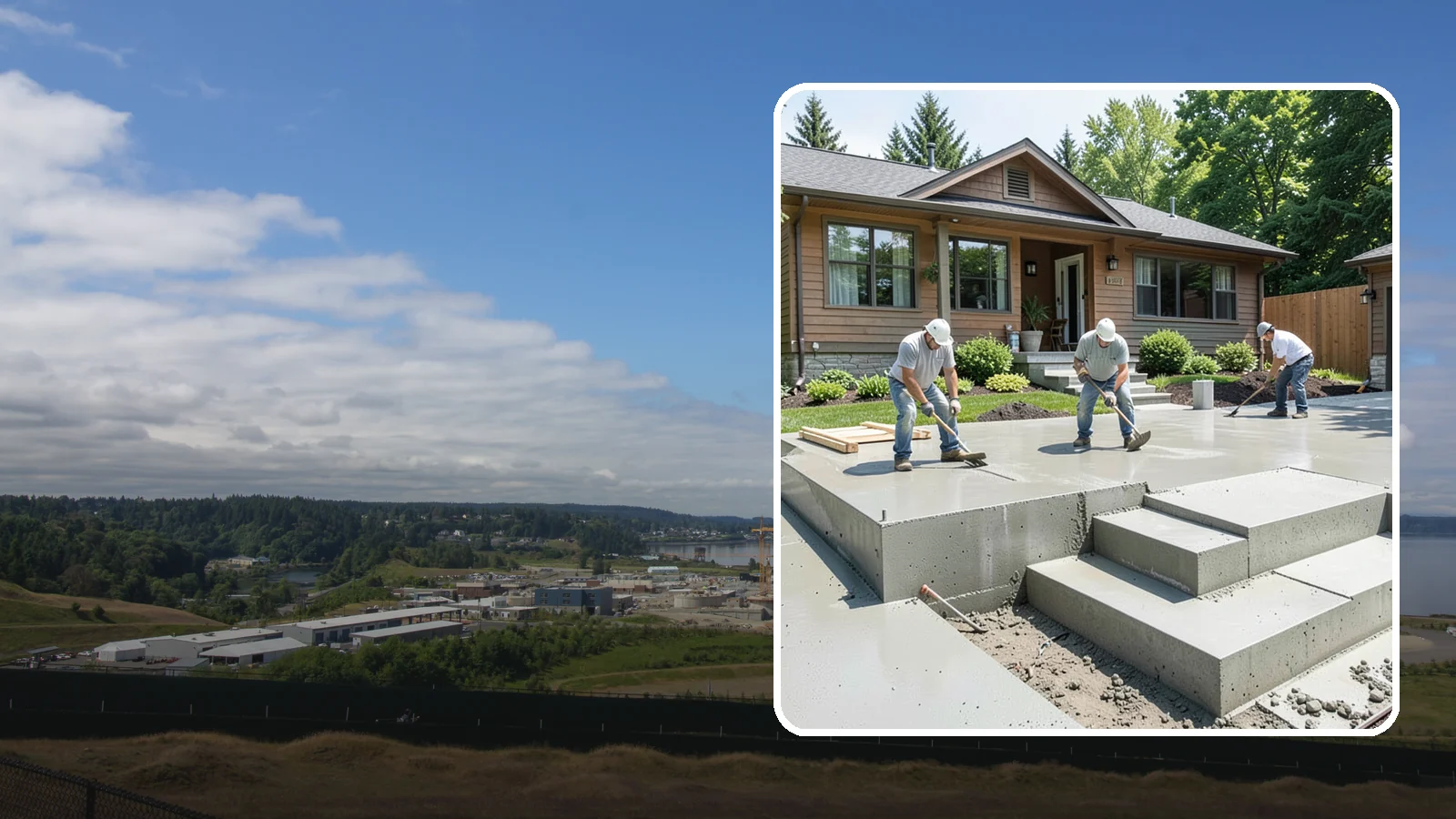 Concrete Steps Construction in University Place, Pierce County, WA - Solid, code-height concrete steps engineered for safe footing in rain-soaked Puget Sound conditions.