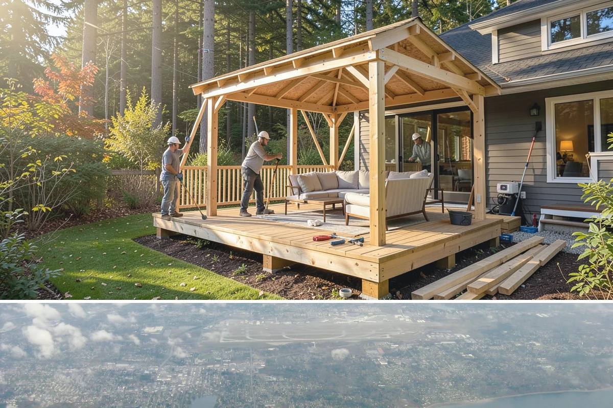 Conservatory Construction in Burien, King County, WA - The glass roof and walls are installed during dry weather to ensure fully weather-tight seals.