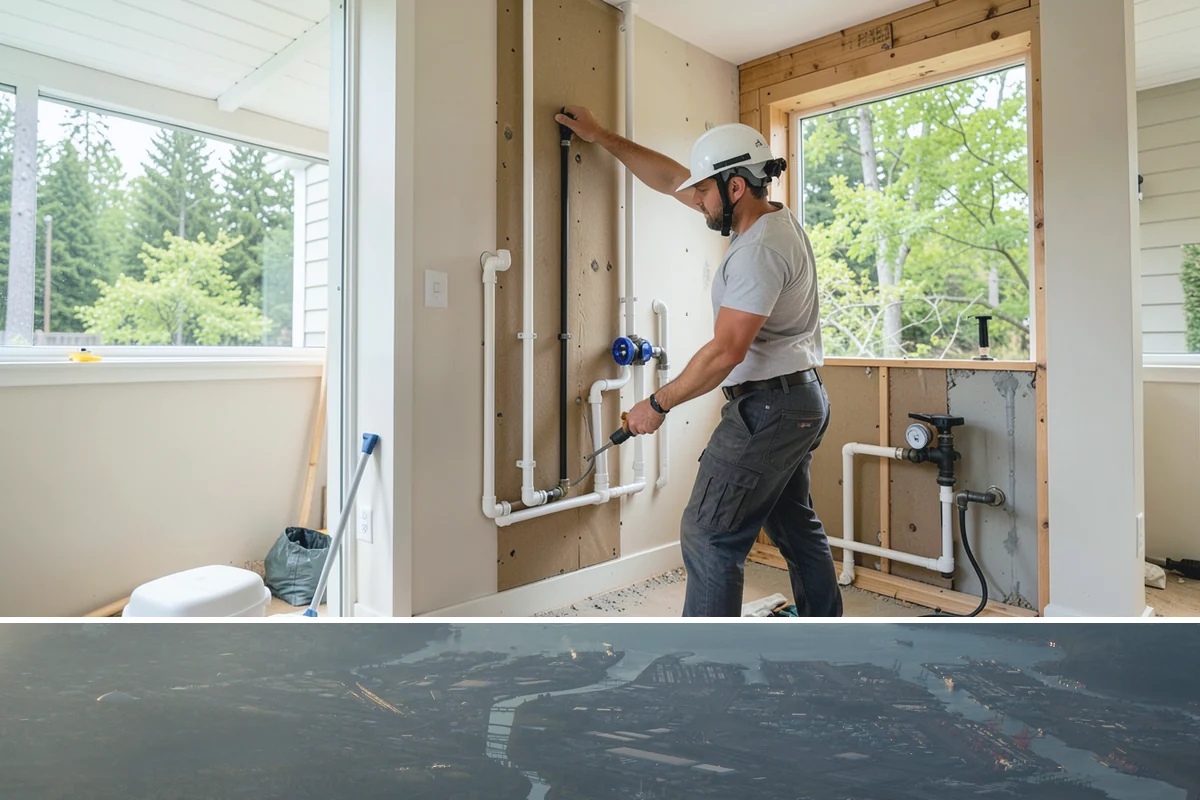 Conservatory Construction in Fife, Pierce County, WA - The glass roof and walls are installed during dry weather to ensure fully weather-tight seals.