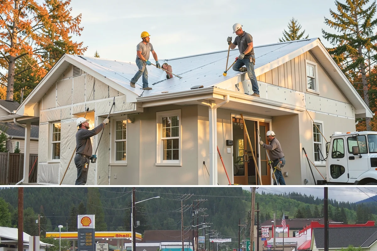 Conservatory Construction in Granite Falls, Snohomish County, WA - The glass roof and walls are installed during dry weather to ensure fully weather-tight seals.