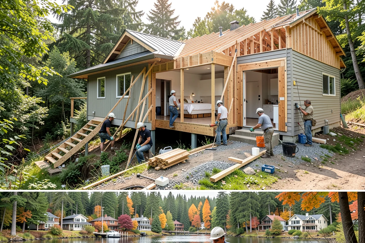 Conservatory Construction in La Conner, Skagit County, WA - The glass roof and walls are installed during dry weather to ensure fully weather-tight seals.