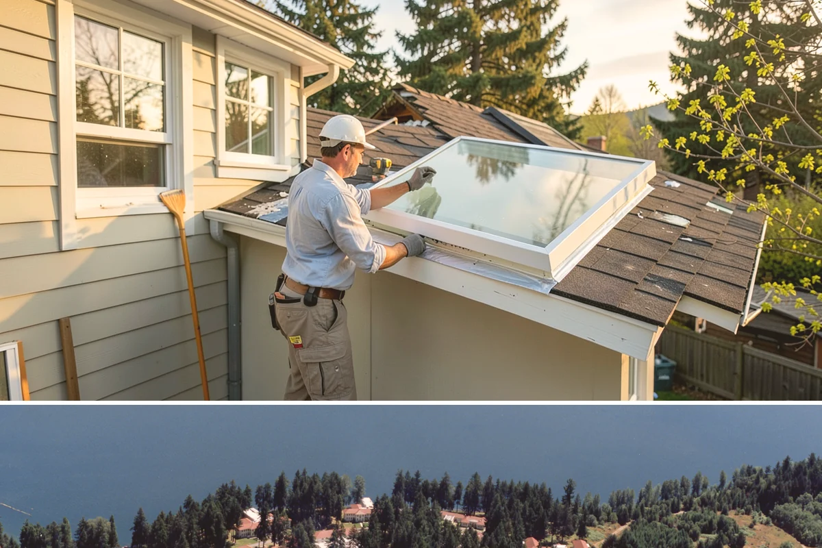 Conservatory Construction in Lakewood, Pierce County, WA - The glass roof and walls are installed during dry weather to ensure fully weather-tight seals.