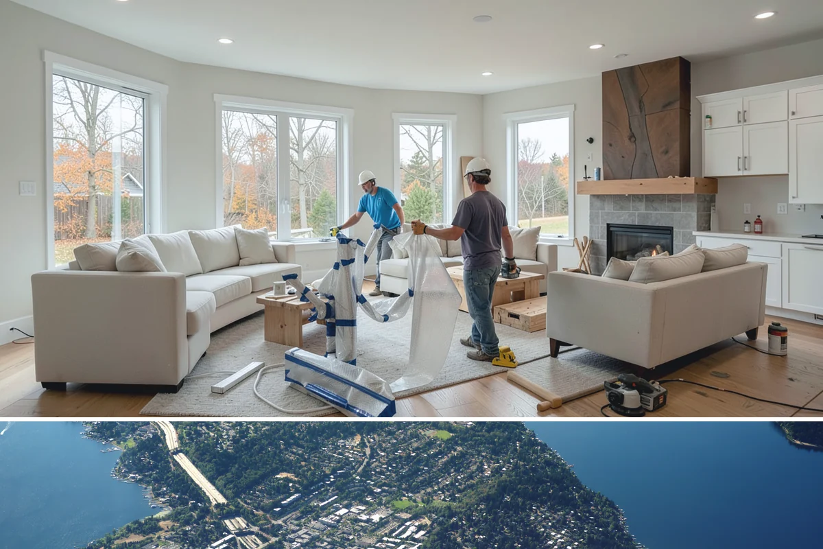 Conservatory Construction in Mercer Island, King County, WA - The glass roof and walls are installed during dry weather to ensure fully weather-tight seals.