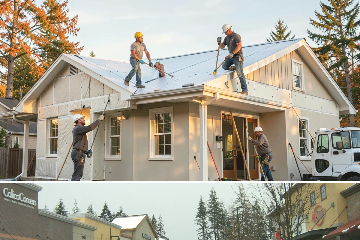 Conservatory Construction in Mill Creek, Snohomish County, WA - The glass roof and walls are installed during dry weather to ensure fully weather-tight seals.