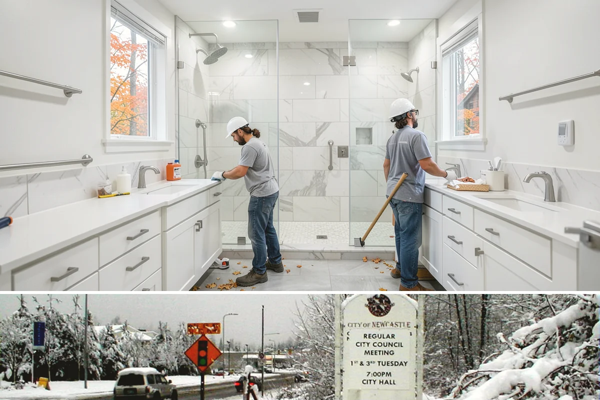 Conservatory Construction in Newcastle, King County, WA - The glass roof and walls are installed during dry weather to ensure fully weather-tight seals.