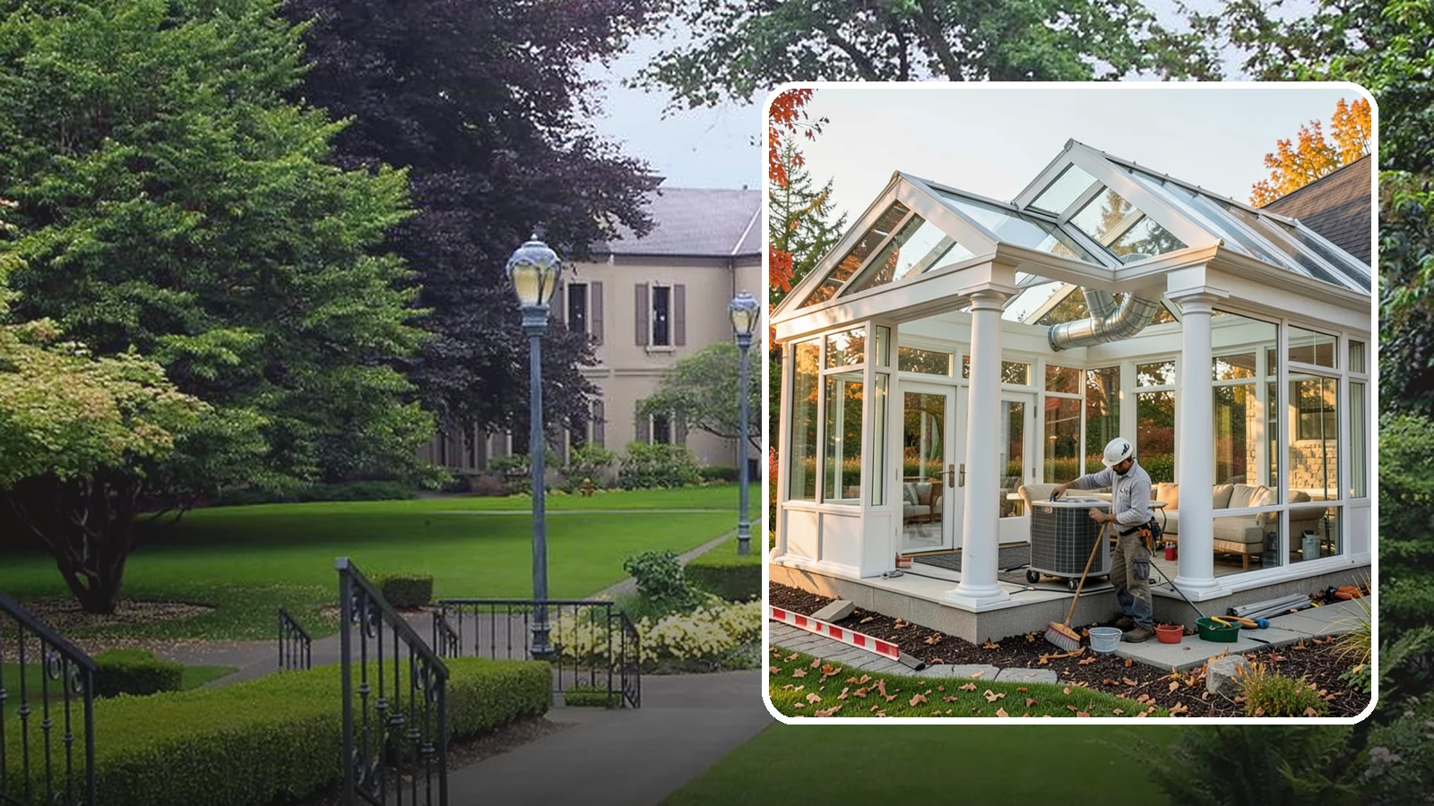 Conservatory Construction in Woodinville, King County, WA - An elegant, classically styled glass room addition inspired by traditional garden conservatories.