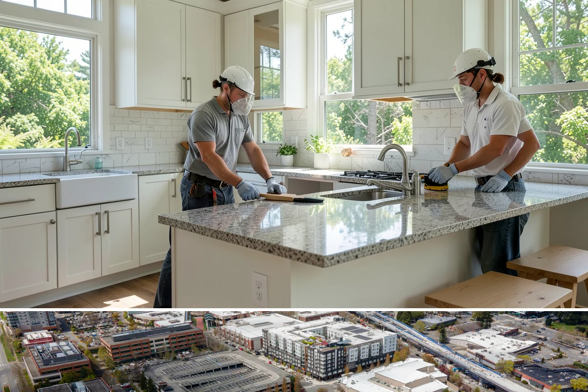 Countertop Repair in Redmond, King County, WA - Countertop repairs are done indoors year-round, so PNW weather never delays getting your surface fixed.