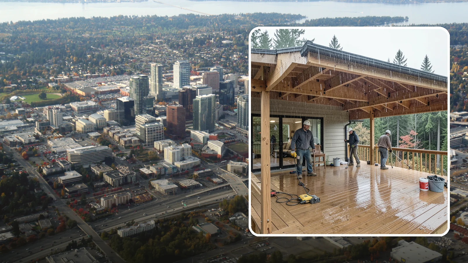 Covered Deck Construction in Bellevue, King County, WA - Covered deck construction that lets you enjoy the outdoors through every Northwest rain shower.
