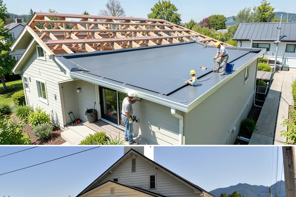 Covered Deck Construction in Concrete, Skagit County, WA - Summer's dry weather is ideal for opening up the roofline and tying into your home without water exposure.