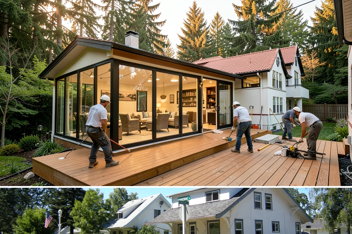 Covered Deck Construction in DuPont, Pierce County, WA - Summer's dry weather is ideal for opening up the roofline and tying into your home without water exposure.