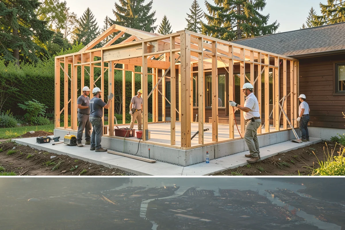 Covered Deck Construction in Fife, Pierce County, WA - Summer's dry weather is ideal for opening up the roofline and tying into your home without water exposure.