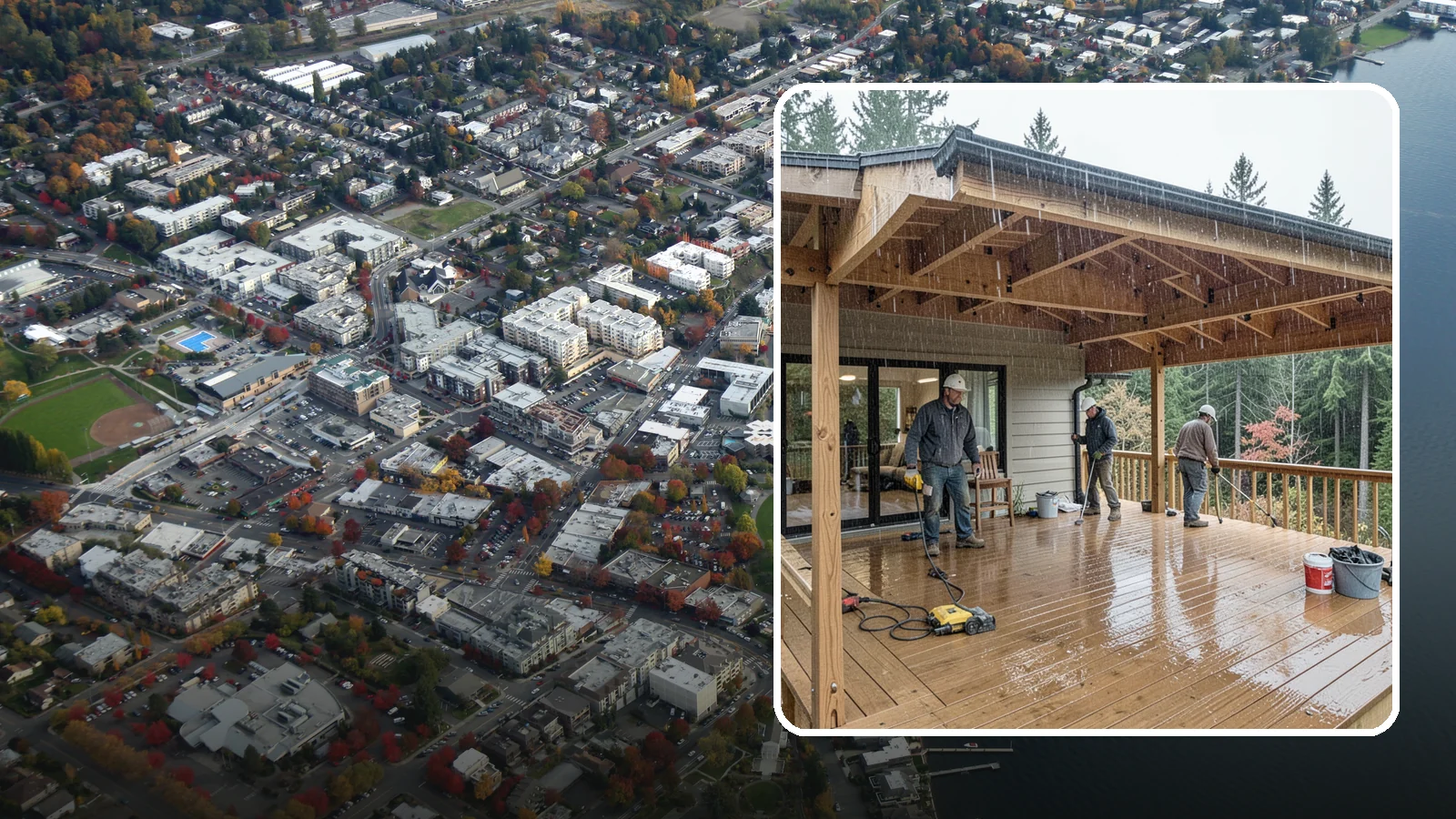 Covered Deck Construction in Kirkland, King County, WA - Covered deck construction that lets you enjoy the outdoors through every Northwest rain shower.