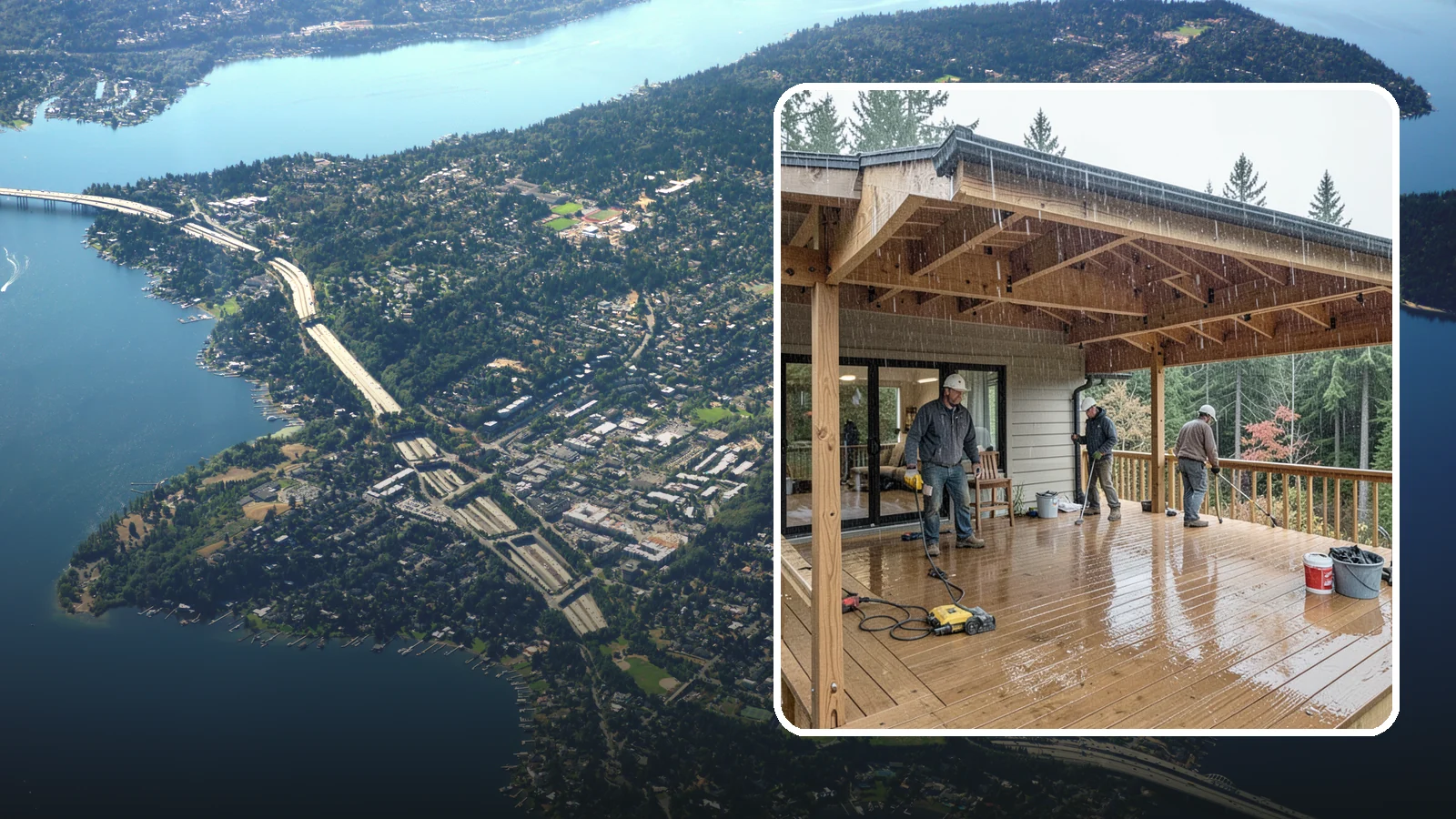Covered Deck Construction in Mercer Island, King County, WA - Covered deck construction that lets you enjoy the outdoors through every Northwest rain shower.