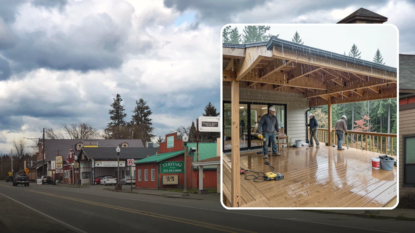 Covered Deck Construction in Roy, Pierce County, WA - Covered deck construction that lets you enjoy the outdoors through every Northwest rain shower.