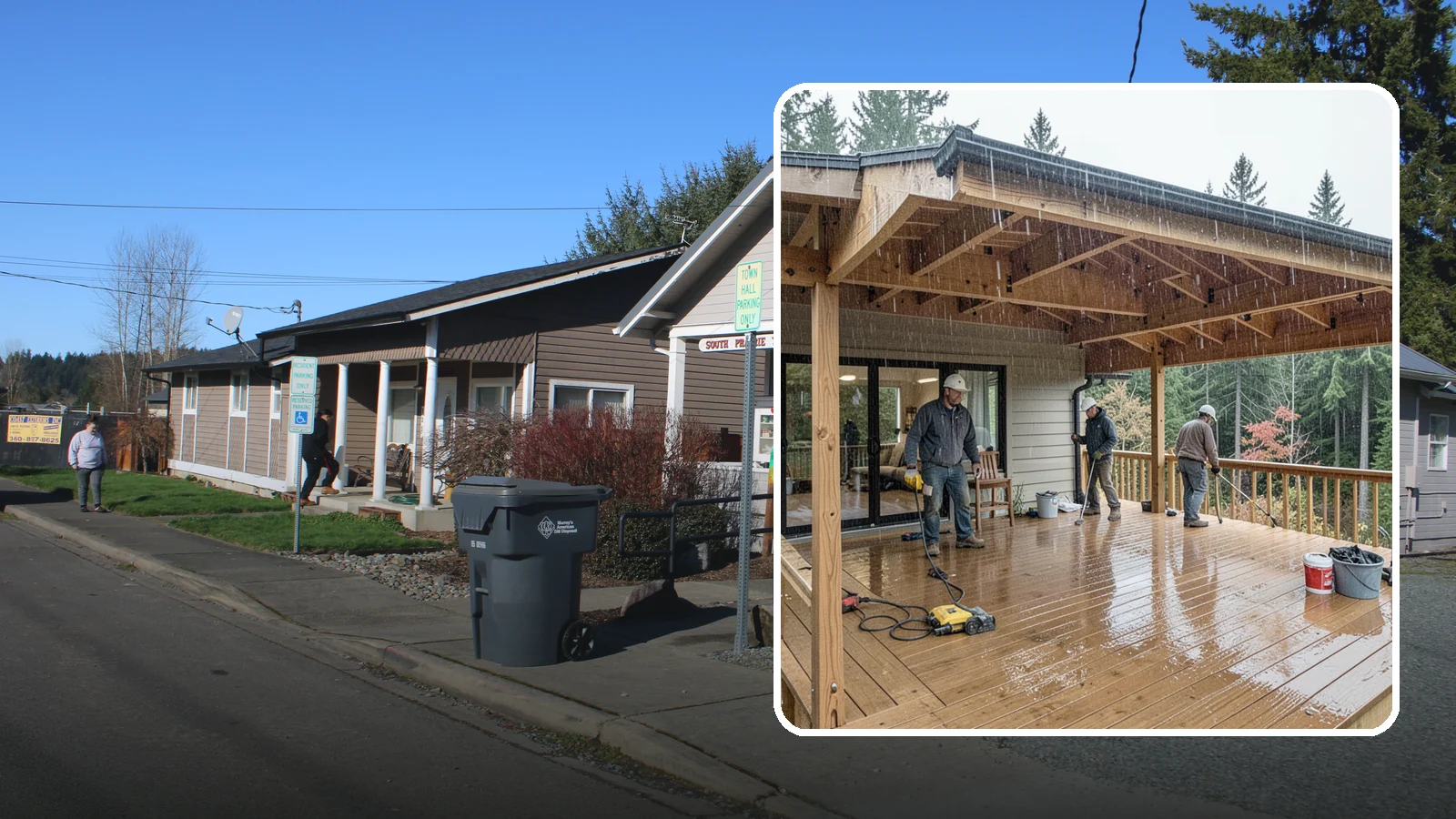 Covered Deck Construction in South Prairie, Pierce County, WA - Covered deck construction that lets you enjoy the outdoors through every Northwest rain shower.
