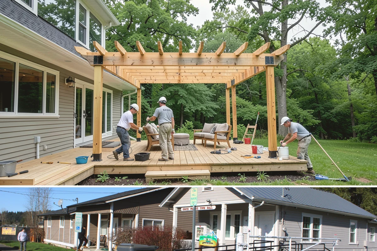 Covered Deck Construction in South Prairie, Pierce County, WA - Summer's dry weather is ideal for opening up the roofline and tying into your home without water exposure.