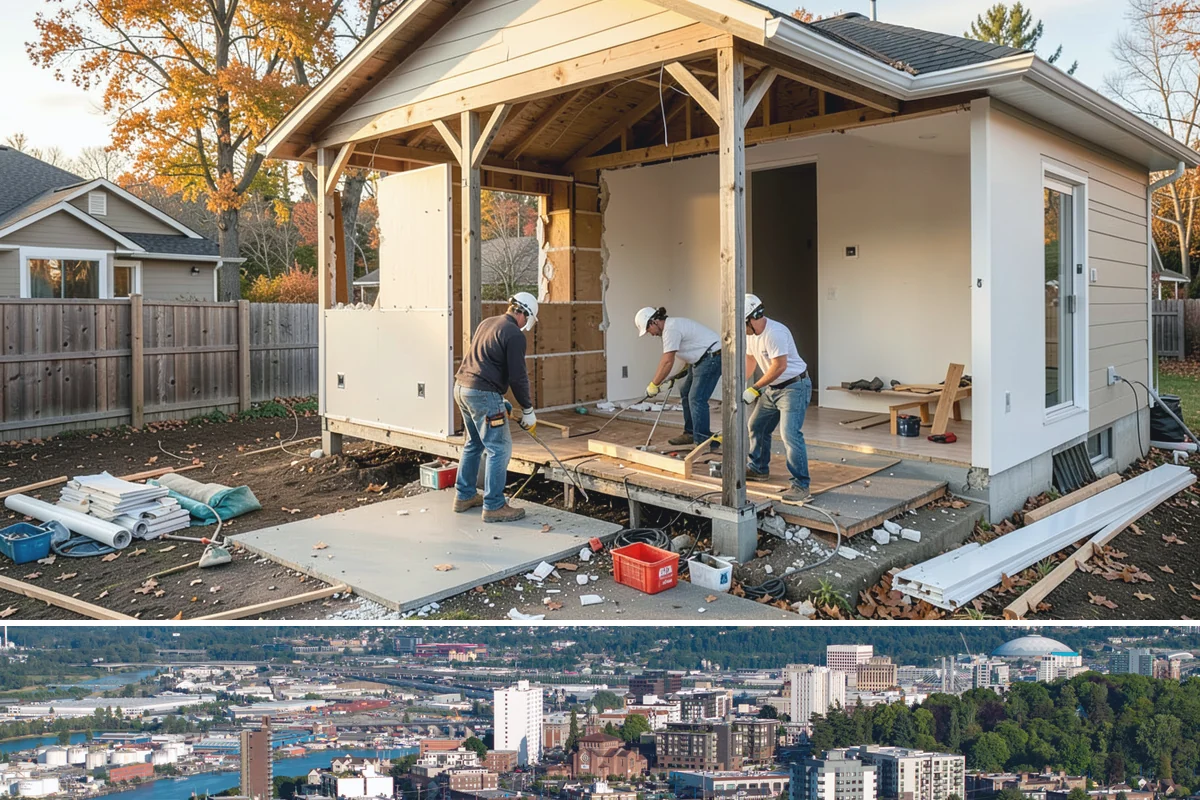 Covered Deck Construction in Tacoma, Pierce County, WA - Summer's dry weather is ideal for opening up the roofline and tying into your home without water exposure.