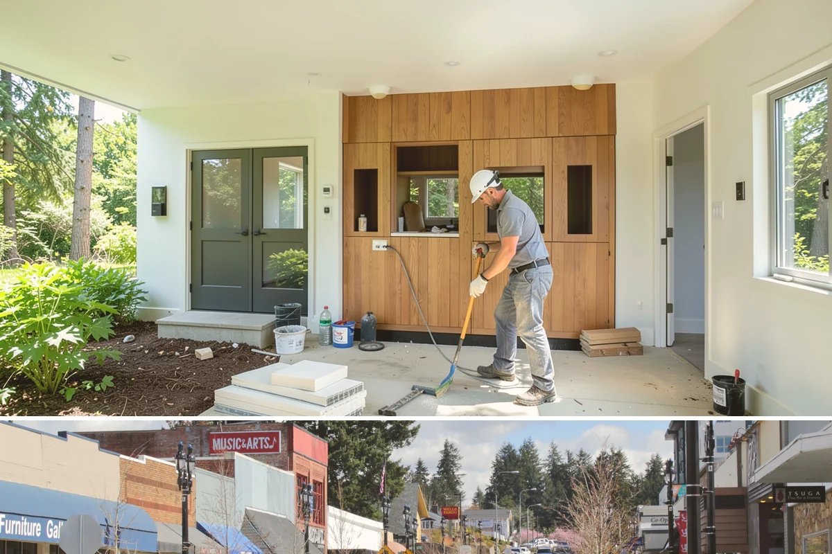 Covered Porch Construction in Bothell, King County, WA - Roof tie-ins are safest during the dry summer window when your home's wall stays protected during construction.