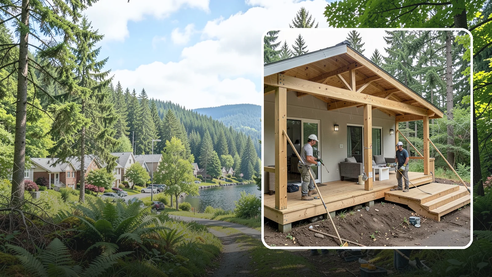 Covered Porch Construction in Lake Forest Park, King County, WA - Covered porch construction that adds a roofed, rain-protected space to your home's exterior.