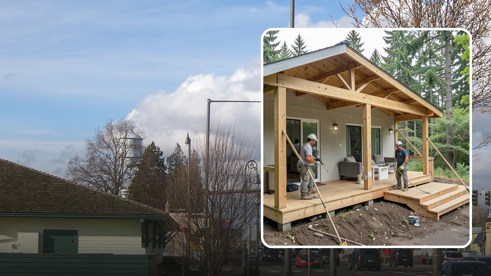 Covered Porch Construction in Marysville, Snohomish County, WA - Covered porch construction that adds a roofed, rain-protected space to your home's exterior.