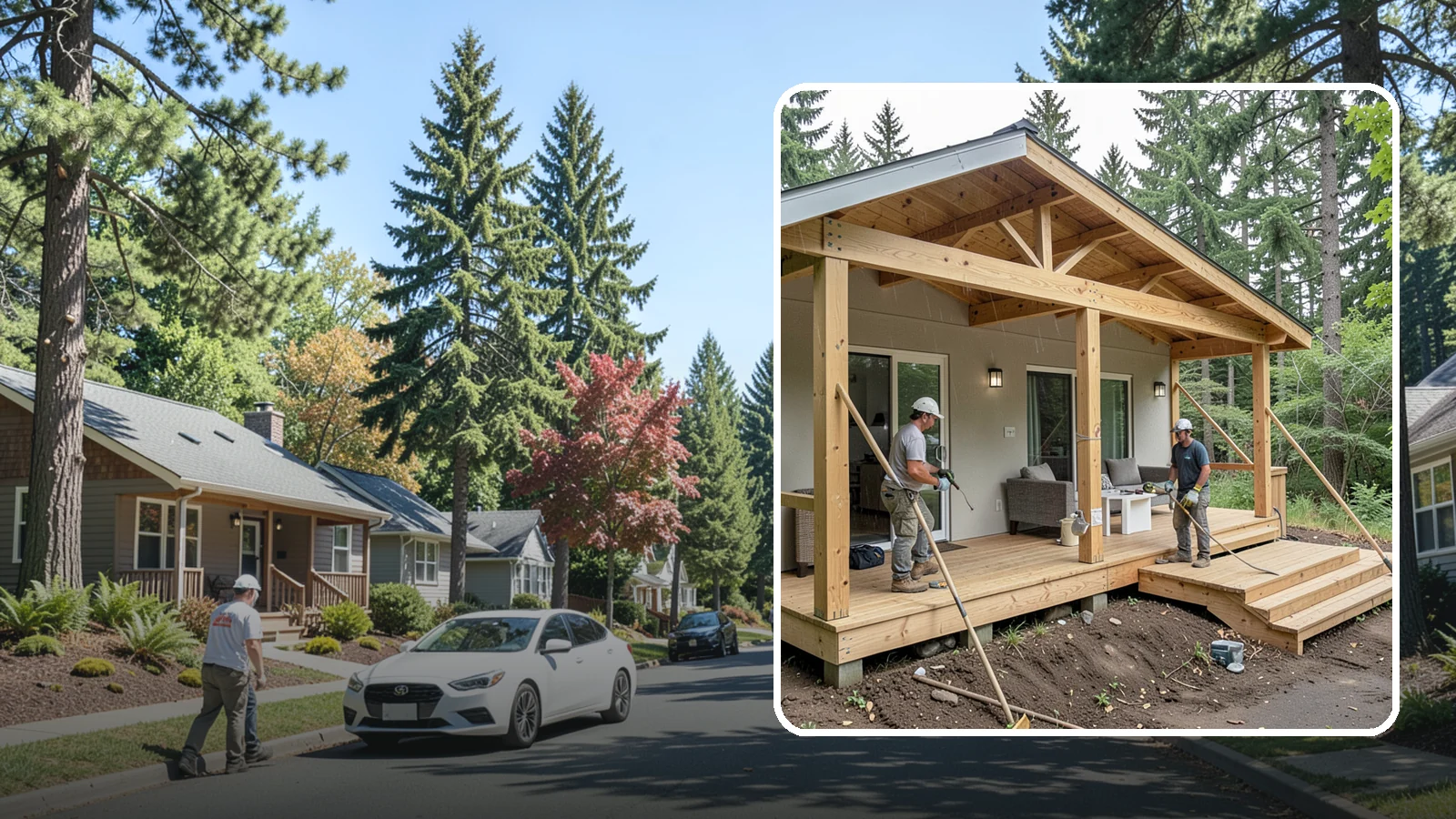 Covered Porch Construction in Orting, Pierce County, WA - Covered porch construction that adds a roofed, rain-protected space to your home's exterior.