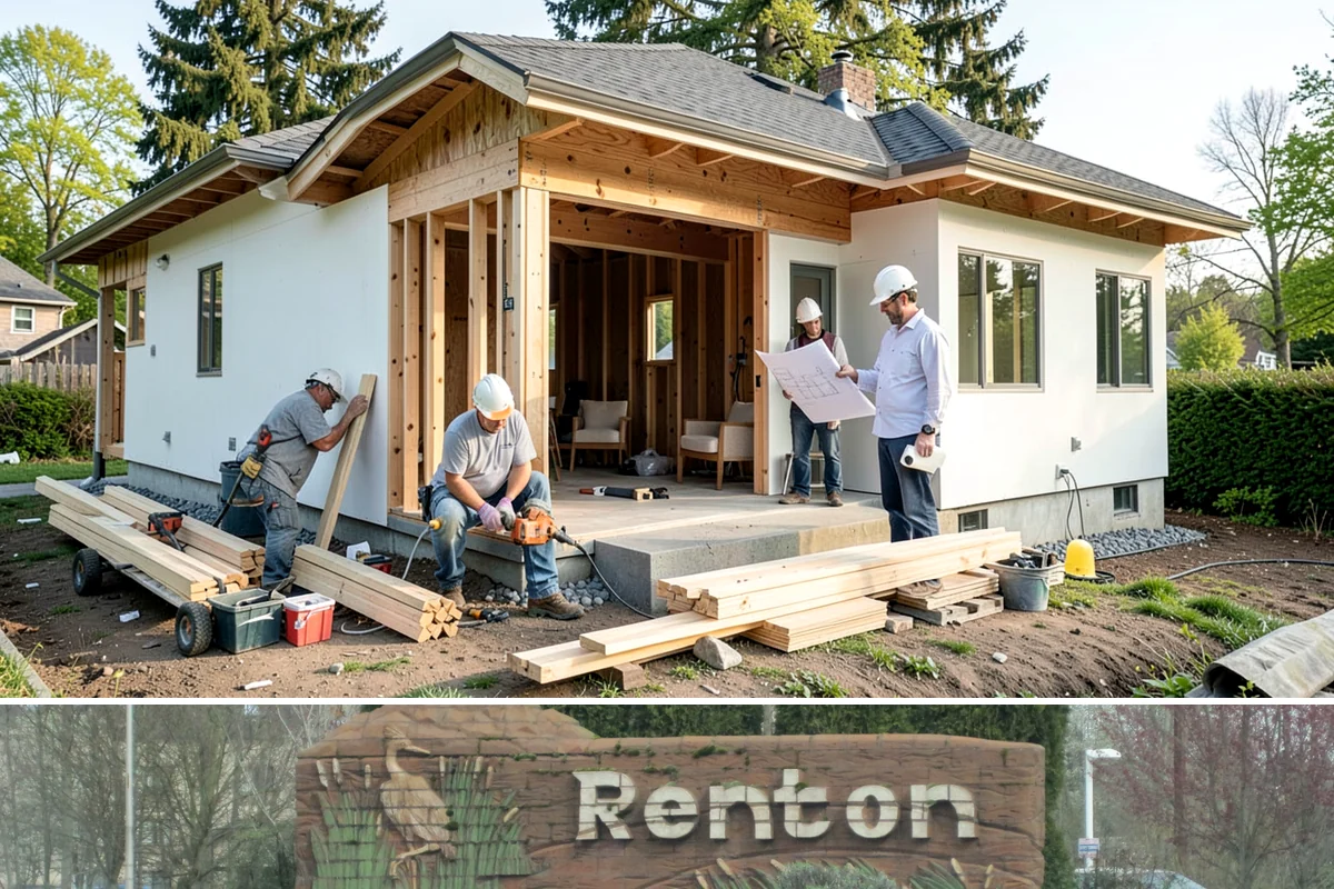 Covered Porch Construction in Renton, King County, WA - Roof tie-ins are safest during the dry summer window when your home's wall stays protected during construction.