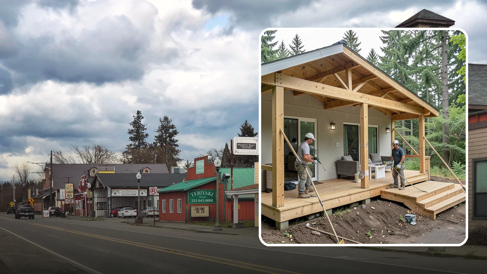 Covered Porch Construction in Roy, Pierce County, WA - Covered porch construction that adds a roofed, rain-protected space to your home's exterior.