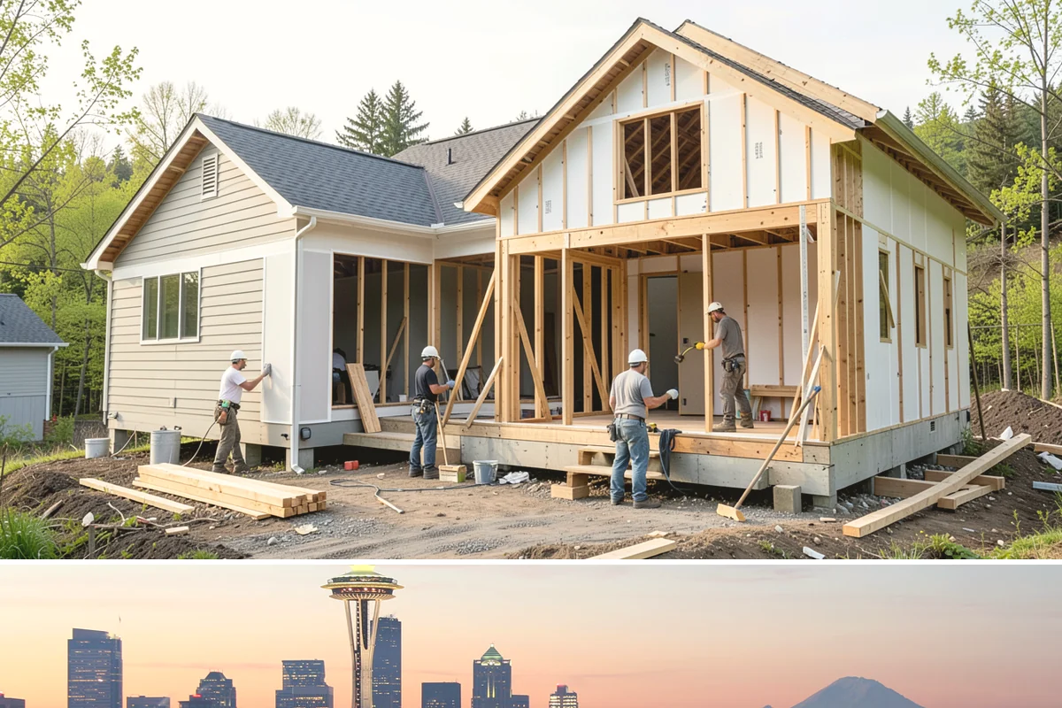 Covered Porch Construction in Seattle, King County, WA - Roof tie-ins are safest during the dry summer window when your home's wall stays protected during construction.