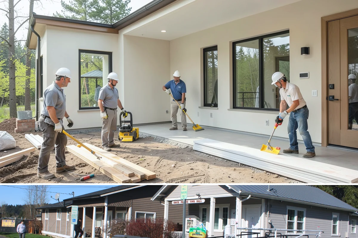 Covered Porch Construction in South Prairie, Pierce County, WA - Roof tie-ins are safest during the dry summer window when your home's wall stays protected during construction.