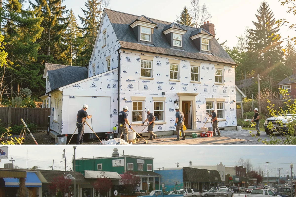 Covered Porch Construction in Stanwood, Snohomish County, WA - Roof tie-ins are safest during the dry summer window when your home's wall stays protected during construction.