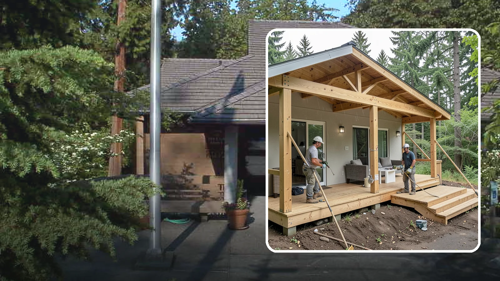 Covered Porch Construction in Yarrow Point, King County, WA - Covered porch construction that adds a roofed, rain-protected space to your home's exterior.