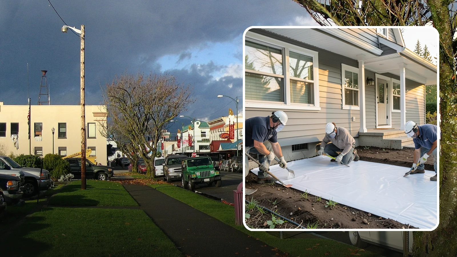 Crawlspace Vapor Barrier in Arlington, Snohomish County, WA - Laying a sealed ground sheet across the crawlspace floor to block soil moisture from evaporating into the structure.