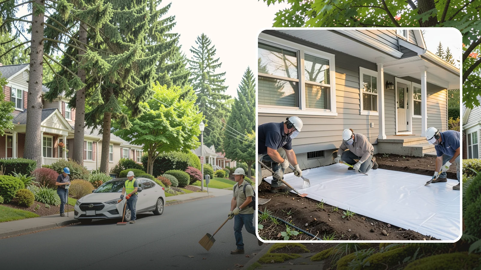 Crawlspace Vapor Barrier in Beaux Arts Village, King County, WA - Laying a sealed ground sheet across the crawlspace floor to block soil moisture from evaporating into the structure.