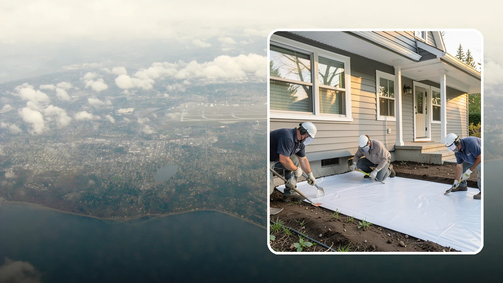 Crawlspace Vapor Barrier in Burien, King County, WA - Laying a sealed ground sheet across the crawlspace floor to block soil moisture from evaporating into the structure.