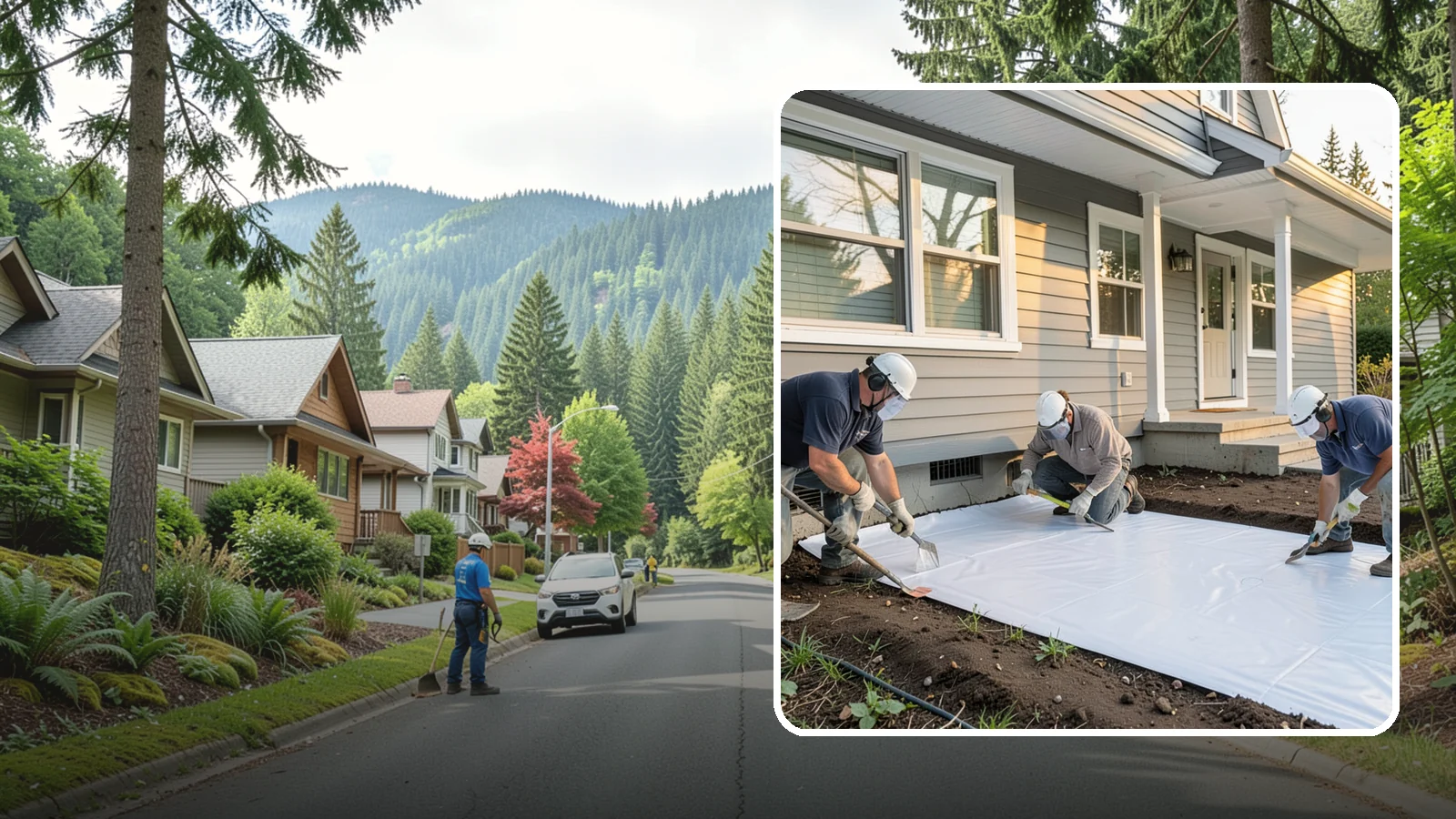 Crawlspace Vapor Barrier in Darrington, Snohomish County, WA - Laying a sealed ground sheet across the crawlspace floor to block soil moisture from evaporating into the structure.