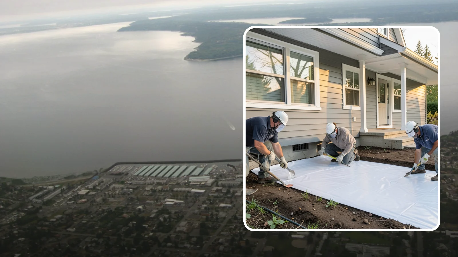 Crawlspace Vapor Barrier in Des Moines, King County, WA - Laying a sealed ground sheet across the crawlspace floor to block soil moisture from evaporating into the structure.