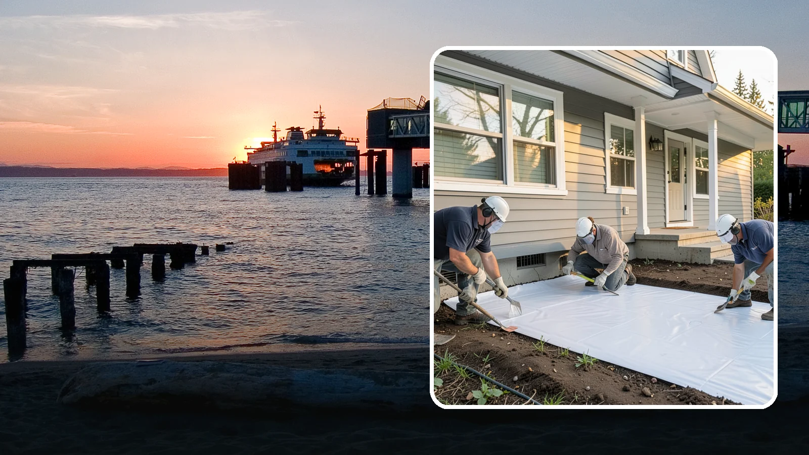 Crawlspace Vapor Barrier in Edmonds, Snohomish County, WA - Laying a sealed ground sheet across the crawlspace floor to block soil moisture from evaporating into the structure.