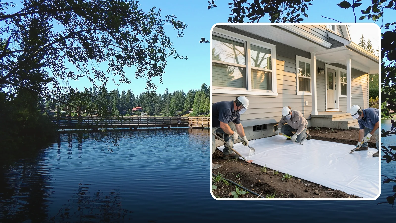 Crawlspace Vapor Barrier in Federal Way, King County, WA - Laying a sealed ground sheet across the crawlspace floor to block soil moisture from evaporating into the structure.