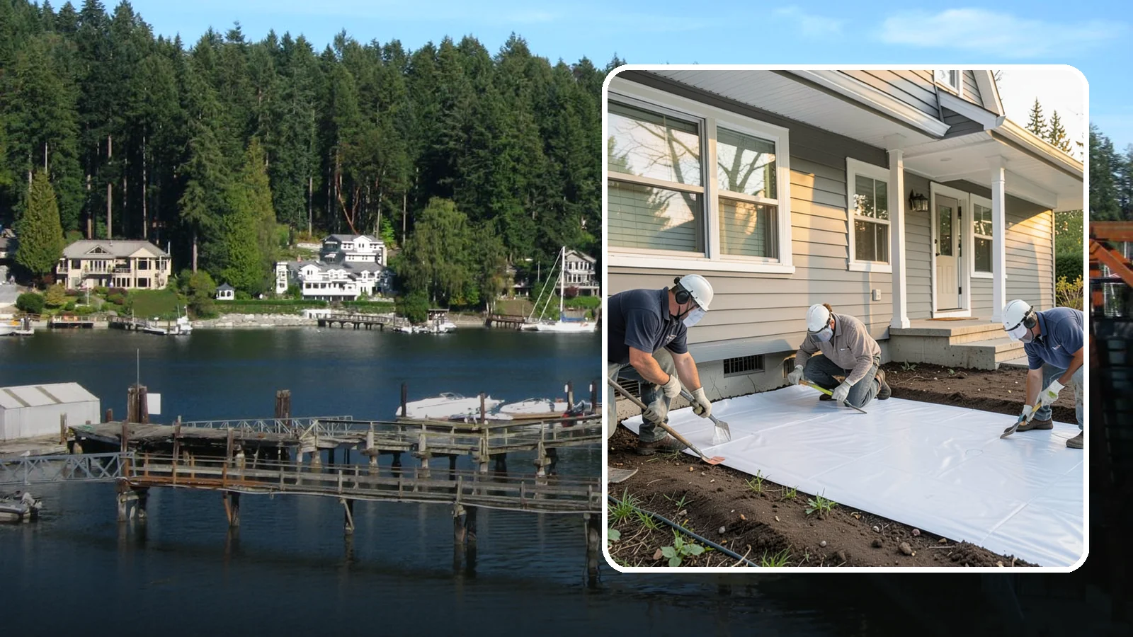 Crawlspace Vapor Barrier in Gig Harbor, Pierce County, WA - Laying a sealed ground sheet across the crawlspace floor to block soil moisture from evaporating into the structure.
