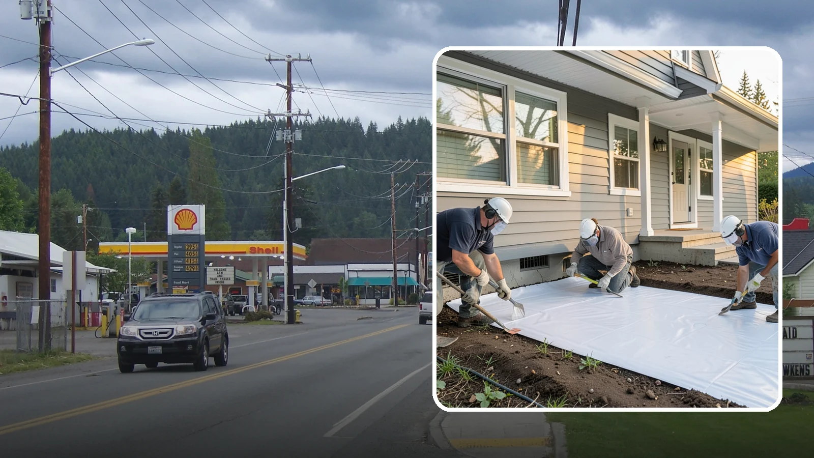 Crawlspace Vapor Barrier in Granite Falls, Snohomish County, WA - Laying a sealed ground sheet across the crawlspace floor to block soil moisture from evaporating into the structure.
