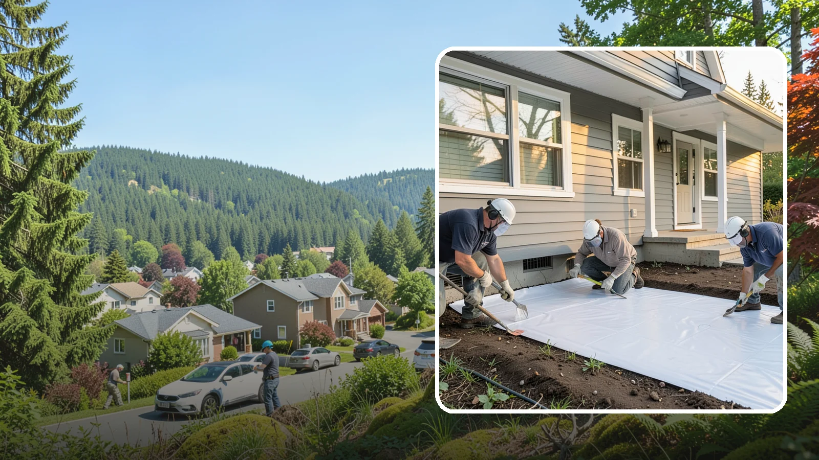 Crawlspace Vapor Barrier in Index, Snohomish County, WA - Laying a sealed ground sheet across the crawlspace floor to block soil moisture from evaporating into the structure.