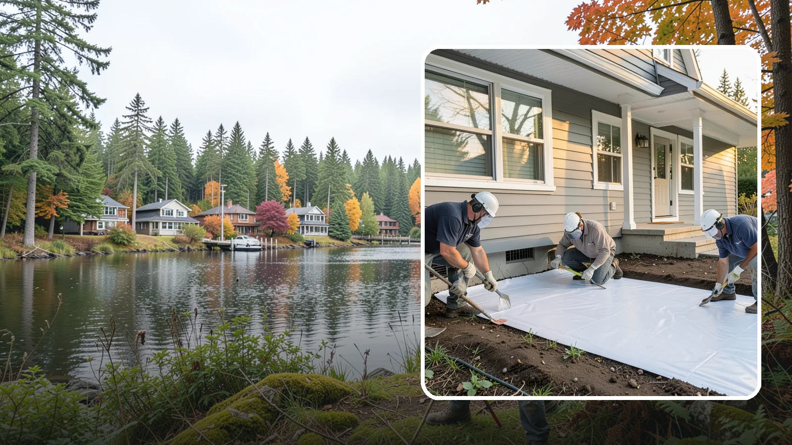 Crawlspace Vapor Barrier in La Conner, Skagit County, WA - Laying a sealed ground sheet across the crawlspace floor to block soil moisture from evaporating into the structure.