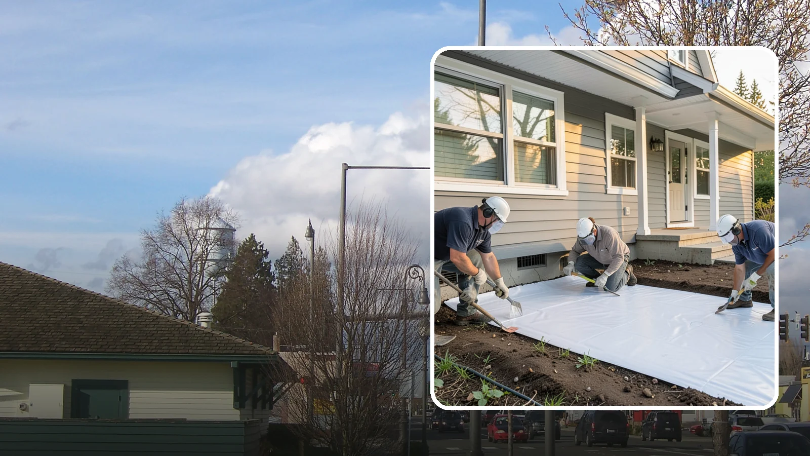 Crawlspace Vapor Barrier in Marysville, Snohomish County, WA - Laying a sealed ground sheet across the crawlspace floor to block soil moisture from evaporating into the structure.